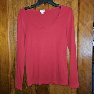J Crew Factory Womens Medium Long Sleeve Crew Neck Red Sleeve Top Layer